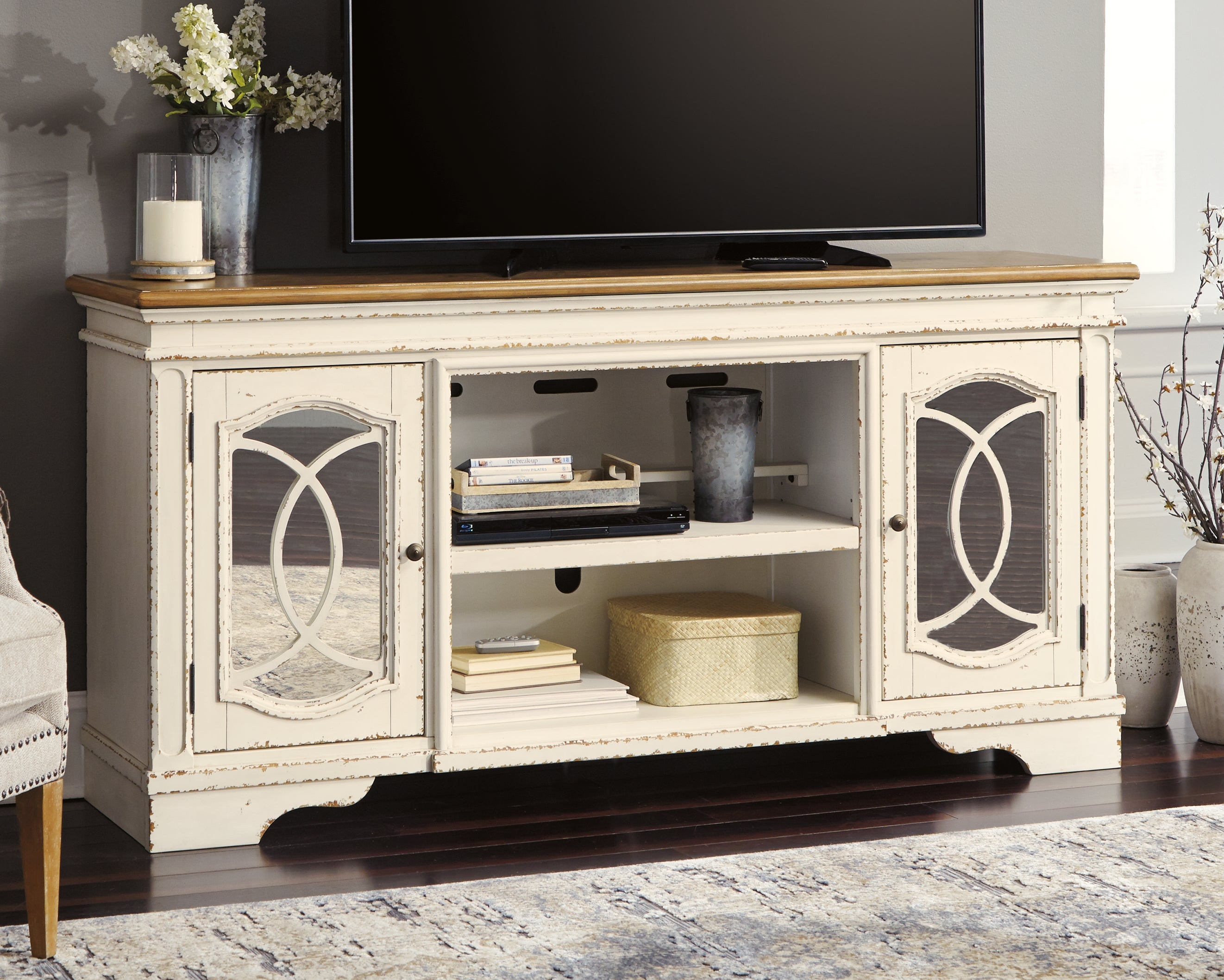Furniture City Laplace - Ashley Furniture - Realyn 74" TV Stand - 74" / Chipped White - W743-68