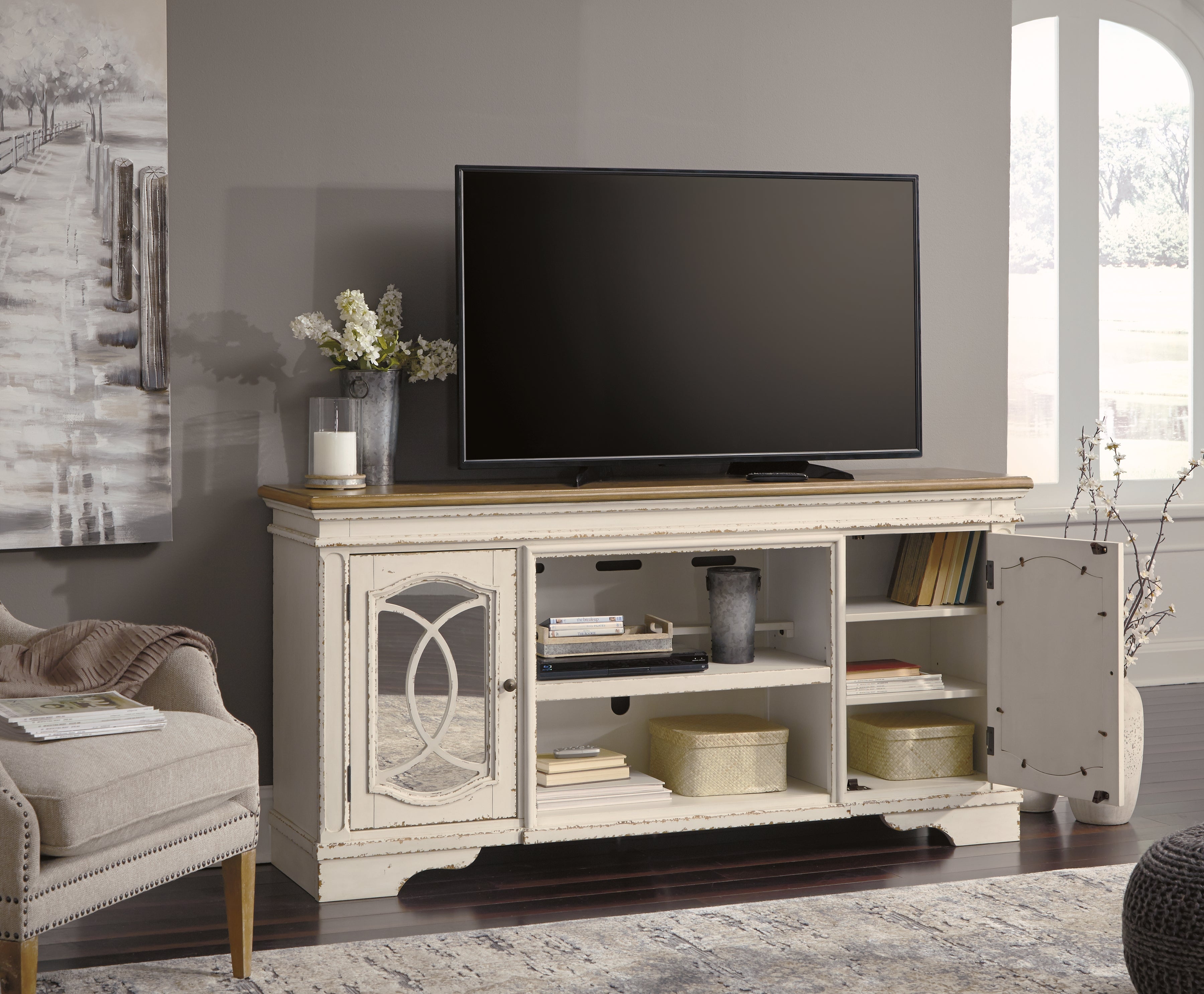 Furniture City Laplace - Ashley Furniture - Realyn 74" TV Stand - 74" / Chipped White - W743-68