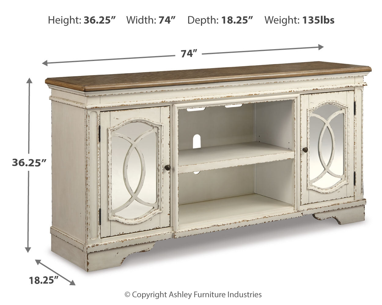 Furniture City Laplace - Ashley Furniture - Realyn 74" TV Stand - 74" / Chipped White - W743-68
