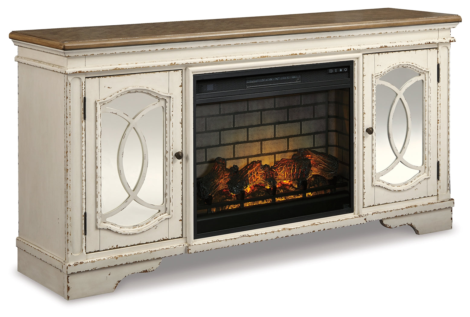 Furniture City Laplace - Ashley Furniture - Realyn 74" TV Stand with Electric Fireplace - 74" TV Stand with Electric Fireplace / Chipped White - W743W2