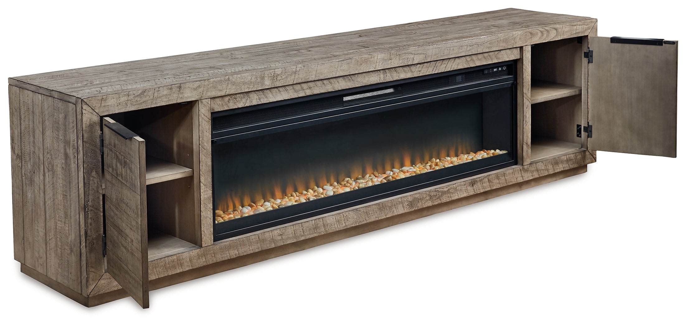 Furniture City Laplace - Ashley Furniture - Krystanza TV Stand with Electric Fireplace - TV Stand with Electric Fireplace / Weathered Gray - W760W1