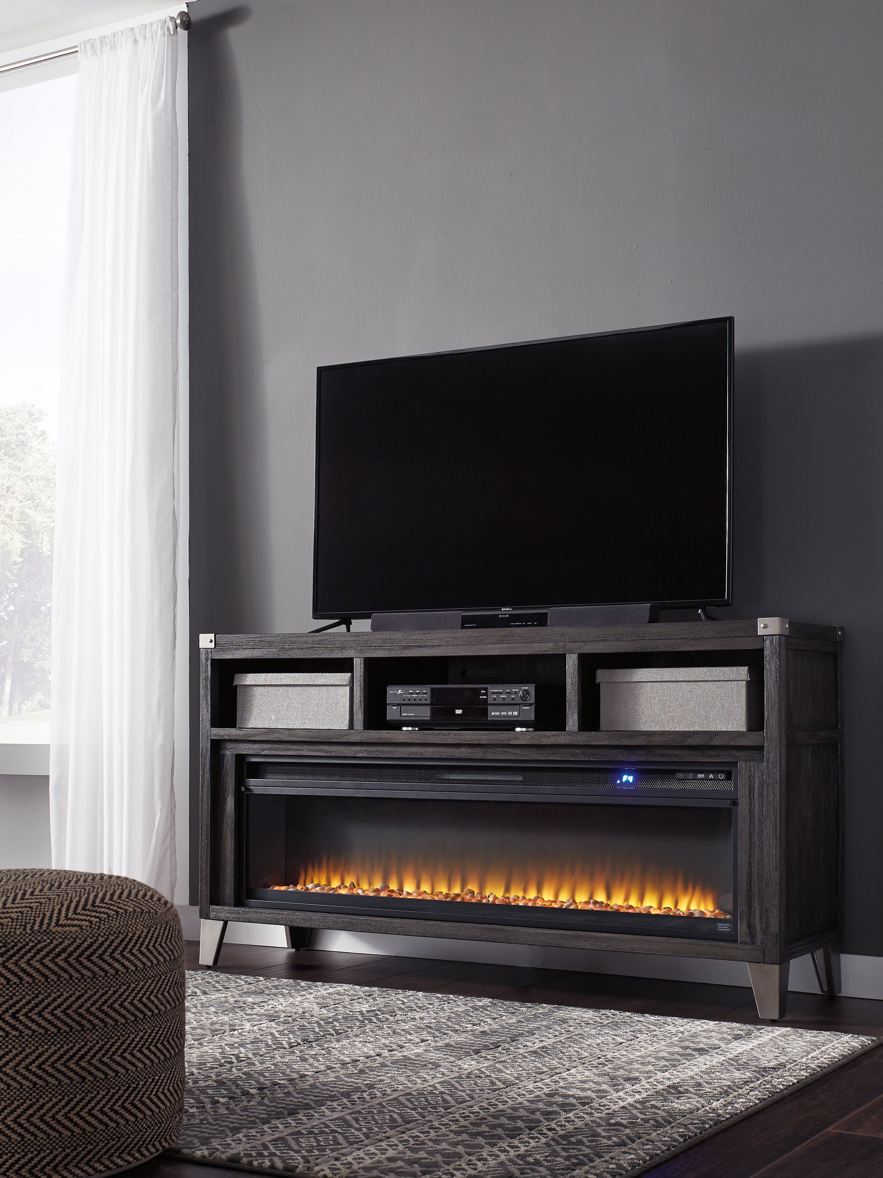 Furniture City Laplace - Ashley Furniture - Todoe 65" TV Stand with Electric Fireplace - 65" TV Stand with Electric Fireplace / Gray - W901W1
