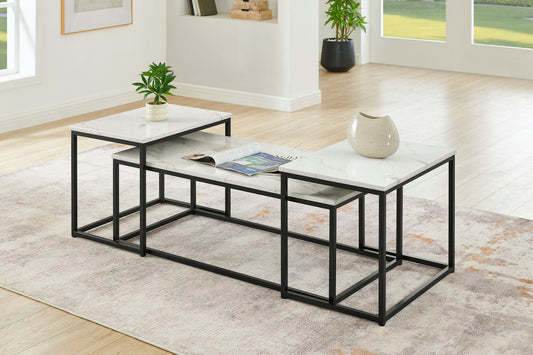 Vetra - Faux Marble 3 Piece Occasional Set - (Coffee & 2 End Tables) - Black / White