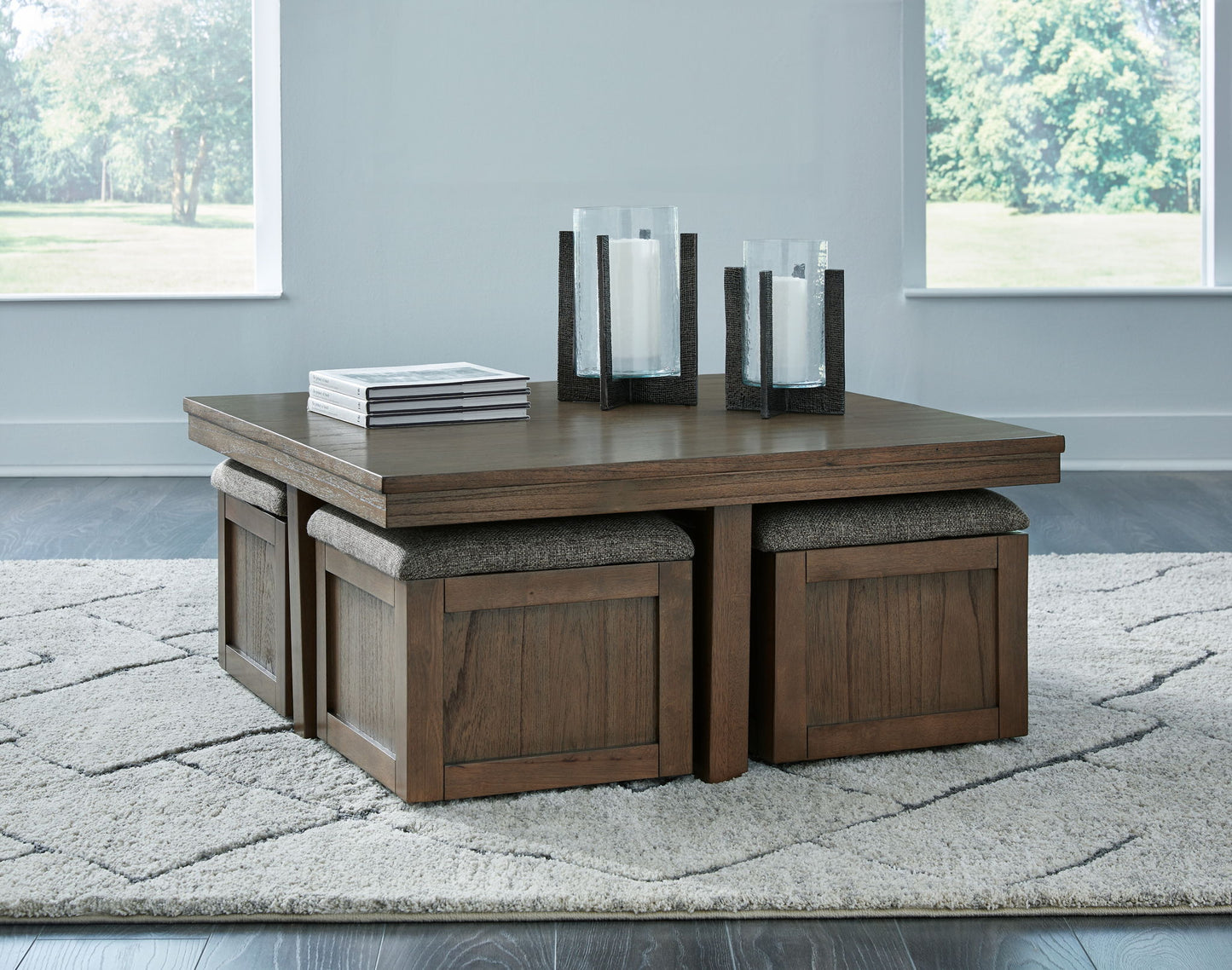 Boardernest - Cocktail Table With 4 Stools (Set of 5) - Brown