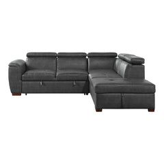 Barre - 2 Piece Sectional With Pull-Out Bed And Right Chaise With Hidden Storage, Adjustable Headrests - Gray