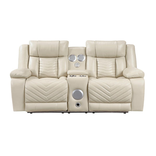 Huron - Power Double Reclining Loveseat With Center Console, Wireless Speakers, LED And Charging Ports