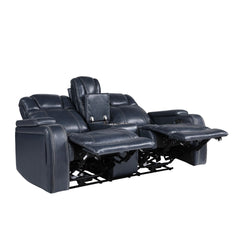 Keziah - Power Double Reclining Loveseat With Center Console, Power Headrests And Storage Arms - Blue