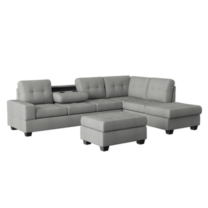 Maston - 3 Piece Reversible Sectional With Drop-Down Cup Holders And Storage Ottoman