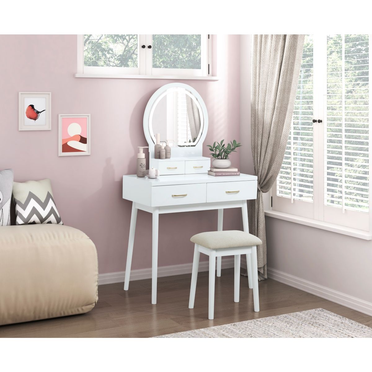 Camilla - Vanity Dresser With Mirror And Stool