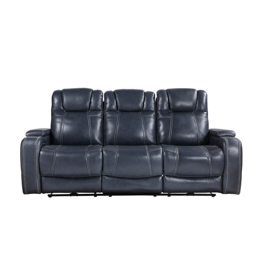 Keziah - Power Double Reclining Sofa With Power Headrests And Storage Arms - Blue