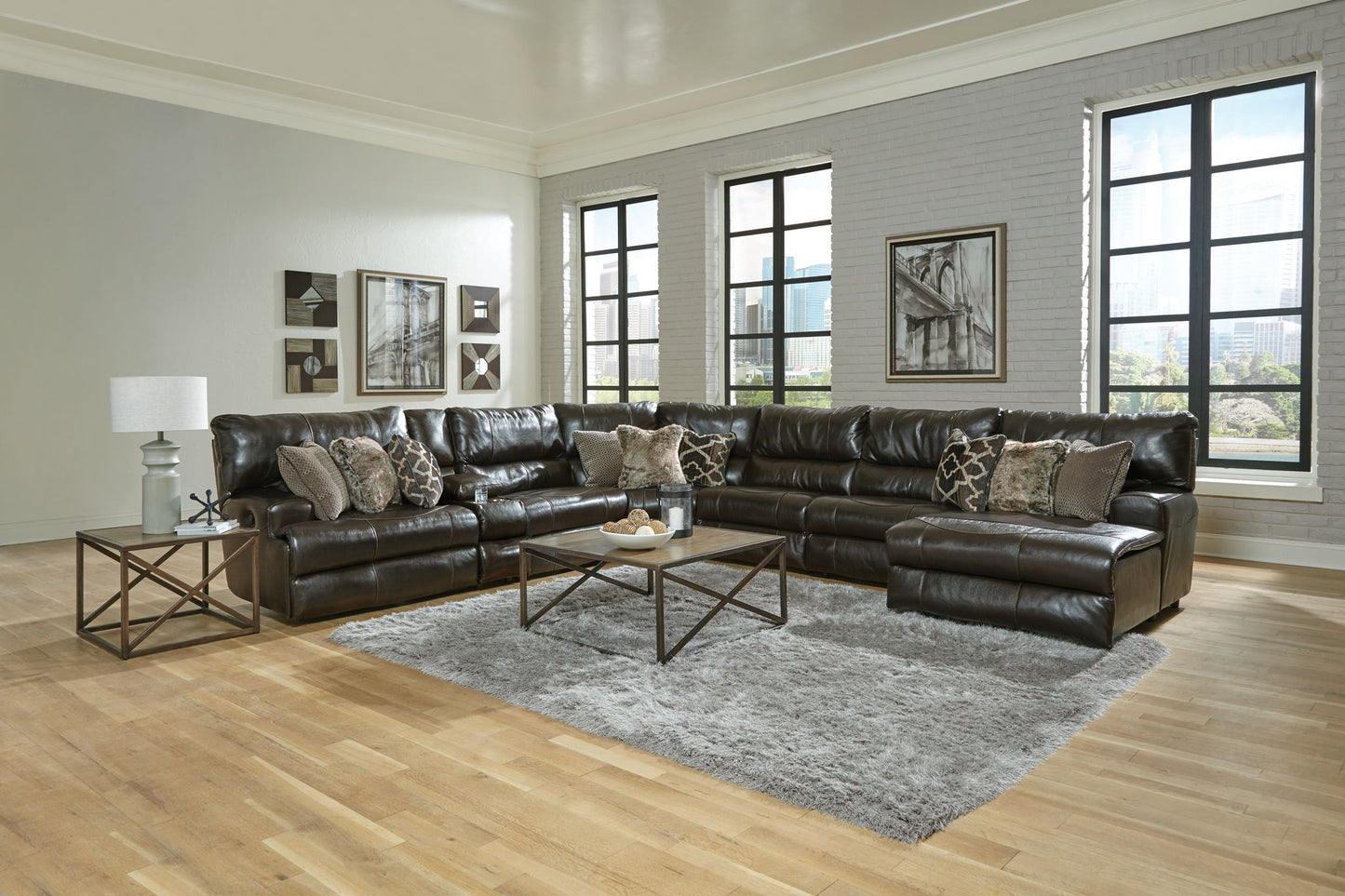 Como - 7 Piece Italian Leather Match Reclining Sectional