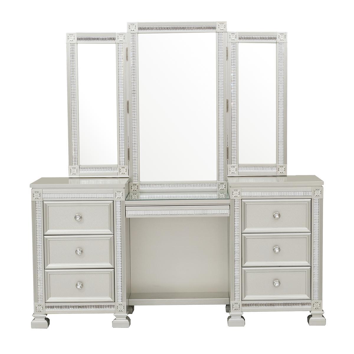 Bevelle - Vanity Dresser With Mirror - Pearl Silver