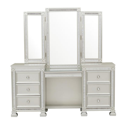 Bevelle - Vanity Dresser With Mirror - Pearl Silver