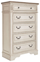 Realyn - Five Drawer Chest - White / Brown / Beige
